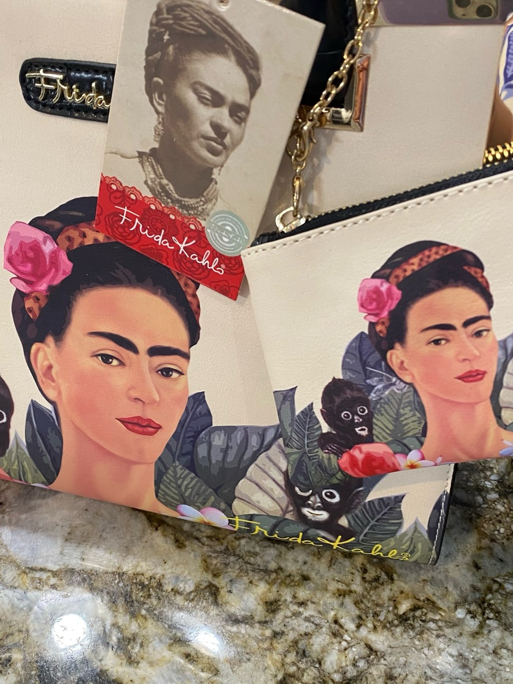Frida Kahlo Cream Portrait Satchel with Black Accents